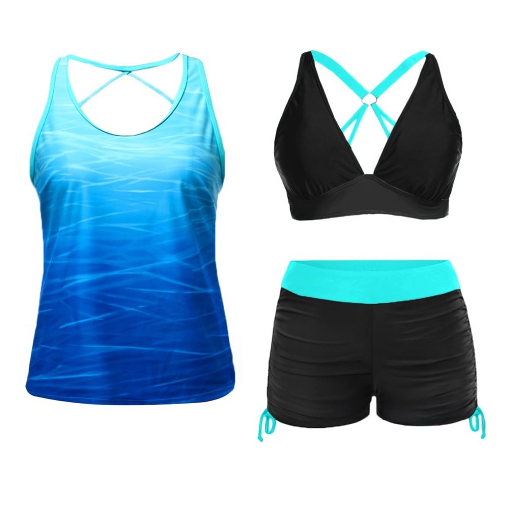Blue and Black Bikini Set with matching top